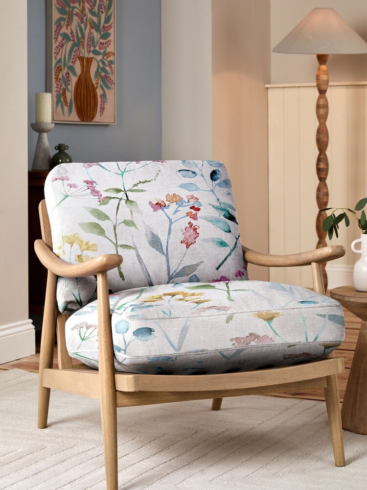 Pastel Multi Isla Floral Light Oak Effect Frame Hampton Wooden Accent Chair - Image 1 of 1