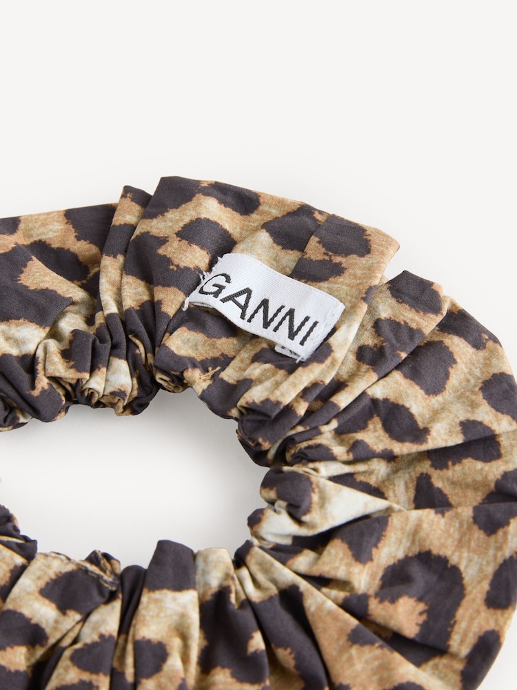 GANNI Brown Printed Cotton Scrunchie - Image 3 of 3