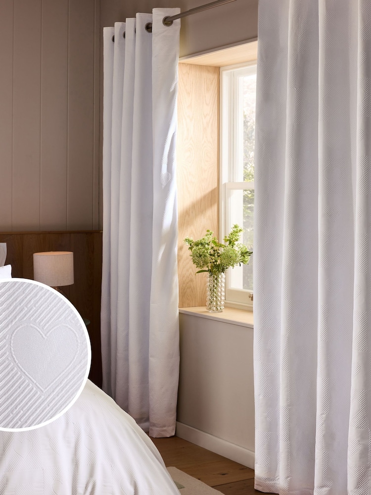 White Heart Textured Blackout/Thermal Eyelet Curtains - Image 1 of 6