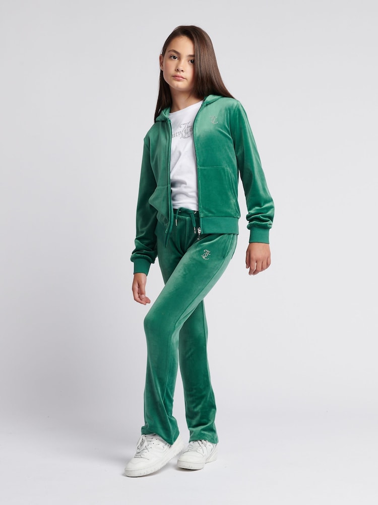 Juicy Couture Green Girls Diamanté Bootcut Joggers - Image 4 of 8