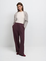Plum Purple Slinky Supersoft Jersey Wide Leg Pull On Trousers - Image 2 of 8