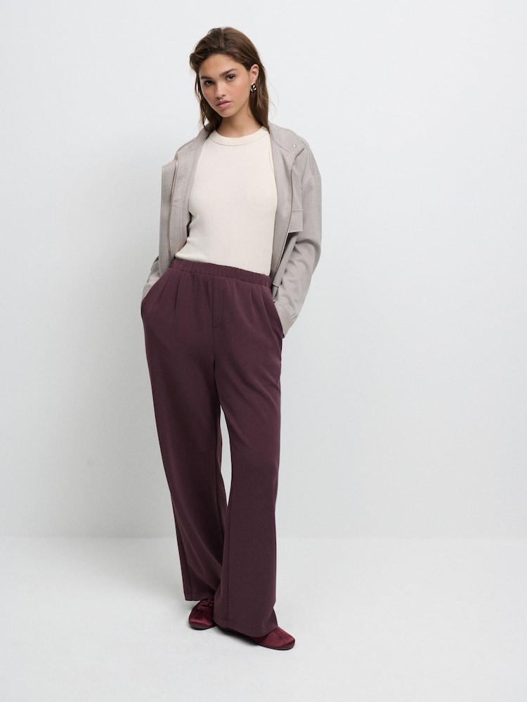 Plum Purple Slinky Supersoft Jersey Wide Leg Pull On Trousers - Image 2 of 8