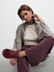 Plum Purple Slinky Supersoft Jersey Wide Leg Pull On Trousers - Image 4 of 8