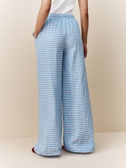 Blue/White Textured Gingham Wide Leg Trousers - Image 3 of 4