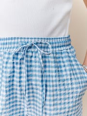 Blue/White Textured Gingham Wide Leg Trousers - Image 4 of 4