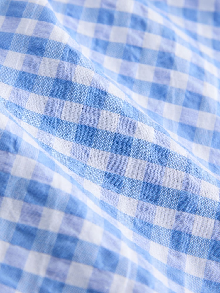 Blue/White Textured Gingham Wide Leg Trousers - Image 7 of 7 Blue/White Textured Gingham Wide Leg Trousers - Image 7 of 7