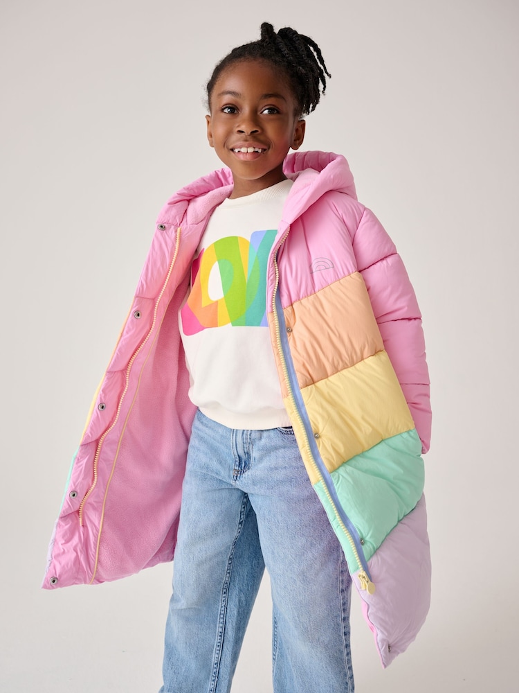 Little Bird by Jools Oliver Multi Shower Resistant Pastel Rainbow Longline Padded Coat - Image 1 of 13 Little Bird by Jools Oliver Multi Shower Resistant Pastel Rainbow Longline Padded Coat - Image 1 of 13