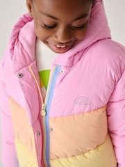 Little Bird by Jools Oliver Multi Shower Resistant Pastel Rainbow Longline Padded Coat - Image 4 of 13