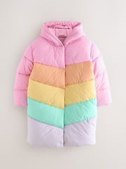 Little Bird by Jools Oliver Multi Shower Resistant Pastel Rainbow Longline Padded Coat - Image 5 of 13