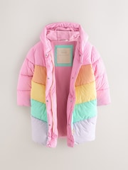 Little Bird by Jools Oliver Multi Shower Resistant Pastel Rainbow Longline Padded Coat - Image 6 of 13