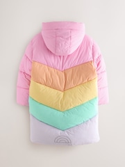 Little Bird by Jools Oliver Multi Shower Resistant Pastel Rainbow Longline Padded Coat - Image 7 of 13