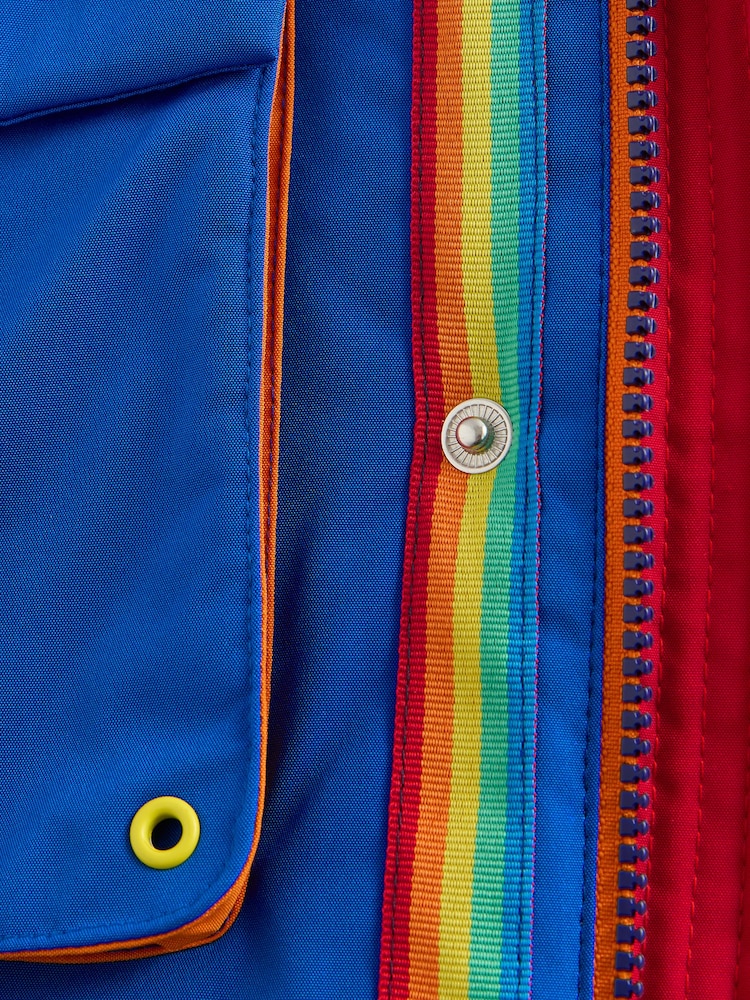 Little Bird by Jools Oliver Blue Rainbow Shower Resistant Parka Coat - Image 9 of 9