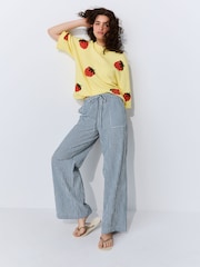 Blue/Green Textured Gingham Wide Leg Trousers - Image 1 of 2