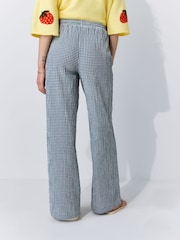 Blue/Green Textured Gingham Wide Leg Trousers - Image 2 of 2