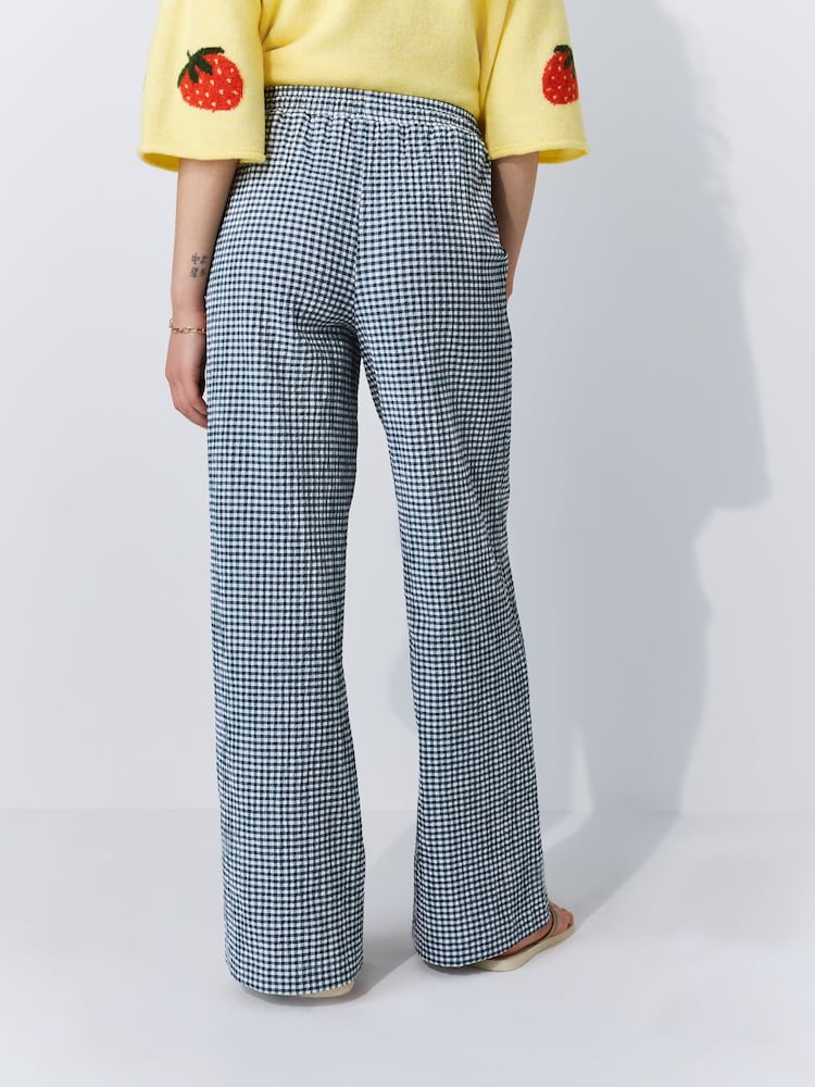 Blue/Green Textured Gingham Wide Leg Trousers - Image 2 of 2