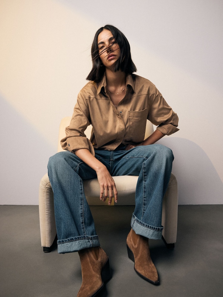 Taupe Brown Faux Suede Shacket - Image 1 of 8