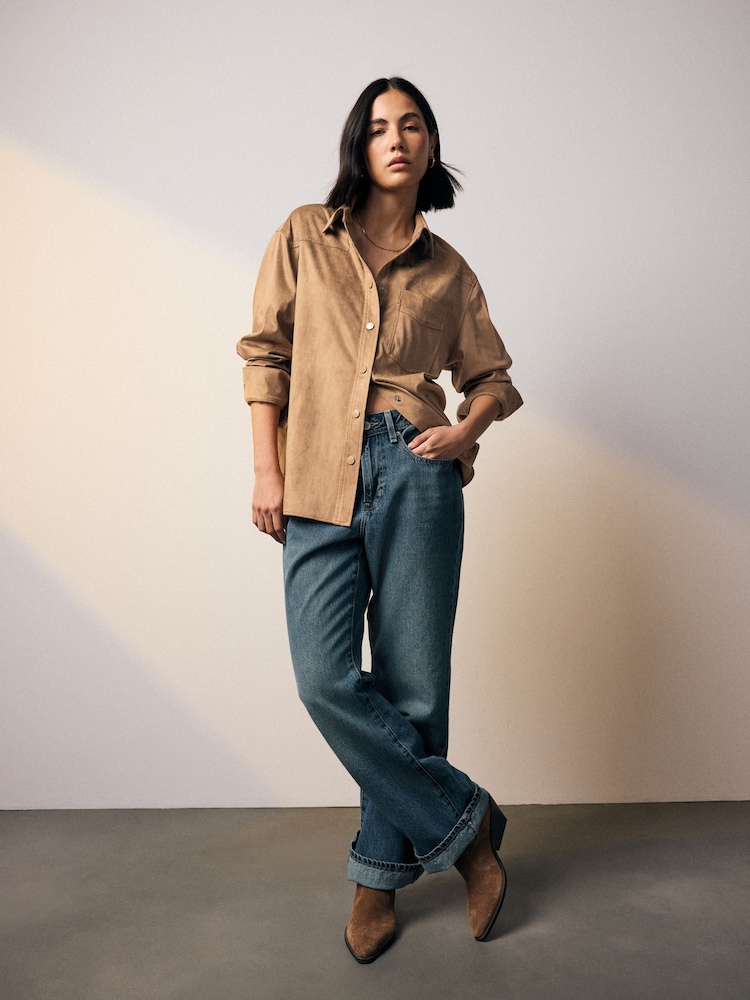 Taupe Brown Faux Suede Shacket - Image 2 of 8