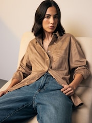 Taupe Brown Faux Suede Shacket - Image 3 of 8