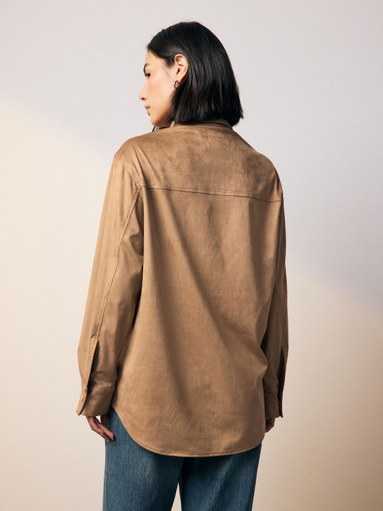 Taupe Brown Faux Suede Shacket - Image 4 of 8