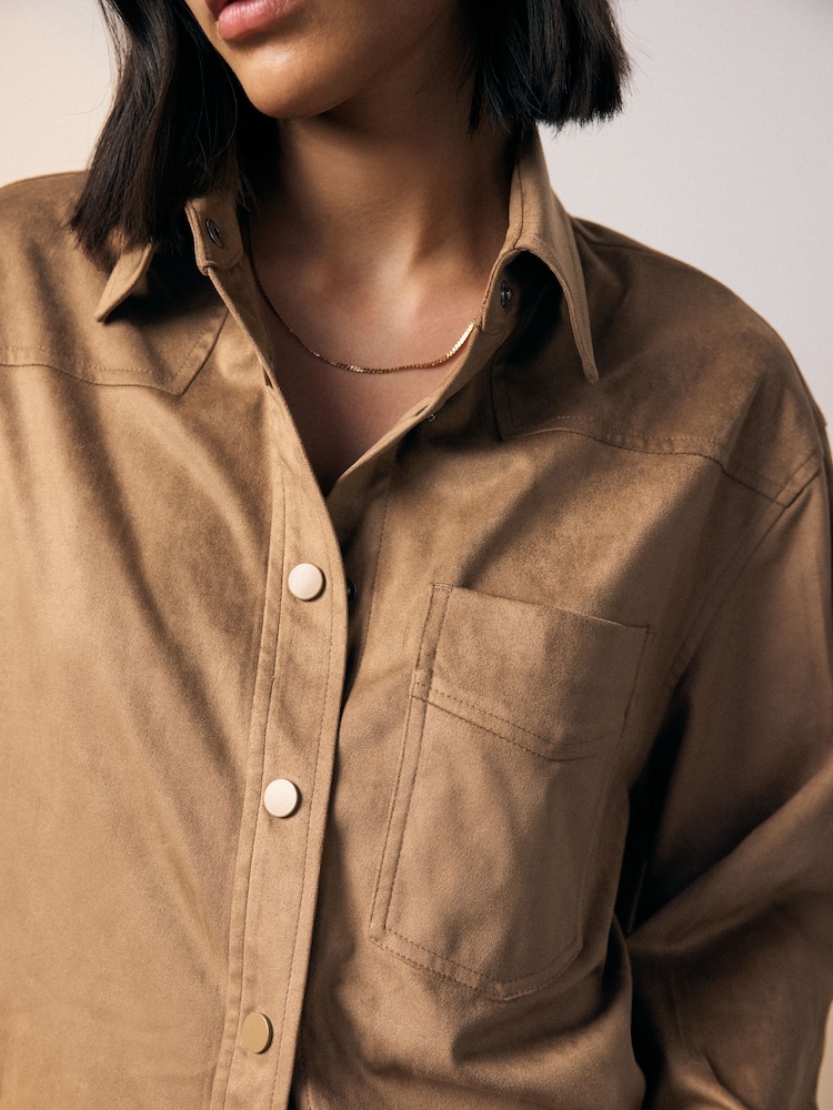 Taupe Brown Faux Suede Shacket - Image 5 of 8