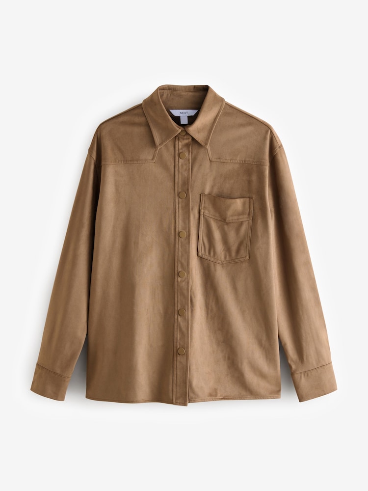 Taupe Brown Faux Suede Shacket - Image 6 of 8