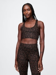 Gap Brown Leopard Print Power Medium Impact Sports Bra - Image 1 of 5