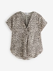 Animal Print Relaxed Fit Short Sleeve Overhead V-Neck Blouse - Image 5 of 7