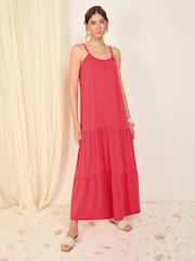 Friends Like These Coral Pink Plaited Strappy Maxi Sun Dress - Image 3 of 4