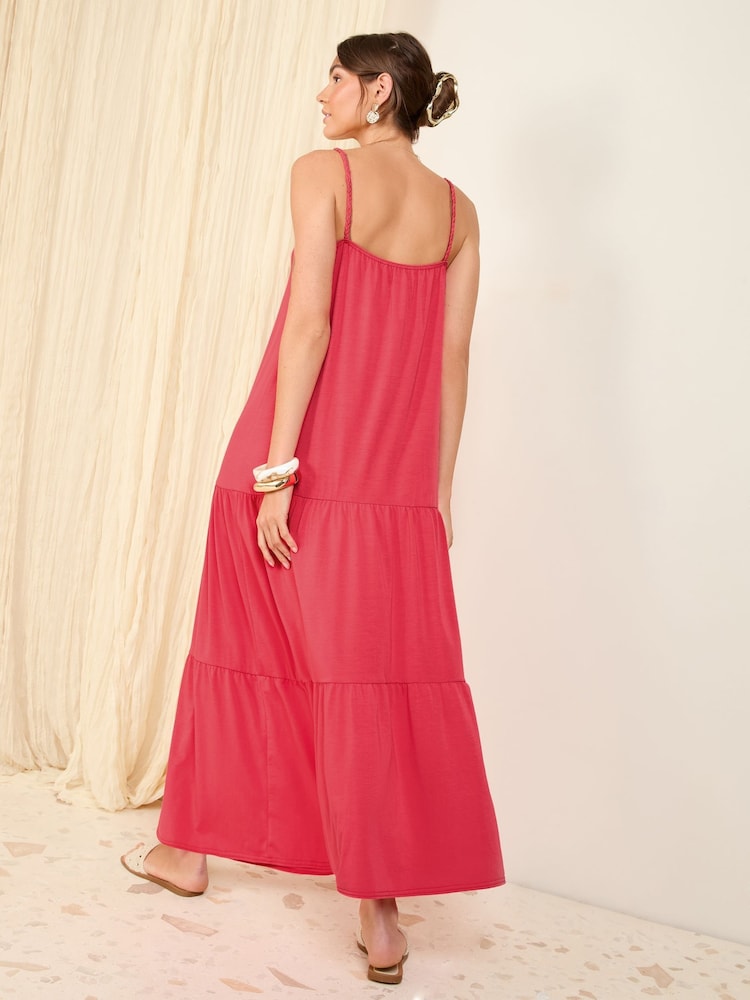 Friends Like These Coral Pink Plaited Strappy Maxi Sun Dress - Image 4 of 4