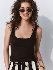 Chocolate Brown Soft Touch Polyamide Scoop Neck Vest Top - Image 1 of 7