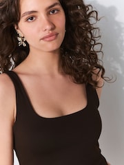 Chocolate Brown Soft Touch Polyamide Scoop Neck Vest Top - Image 4 of 7