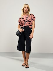 Pink/Black Flutter Sleeve Textured Smart Top - Image 2 of 7