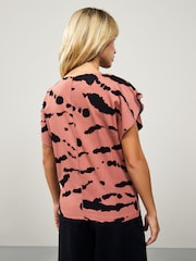 Pink/Black Flutter Sleeve Textured Smart Top - Image 3 of 7