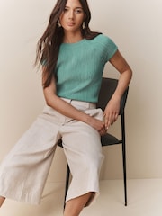 Teal Blue Raglan Short Sleeve Textured Top - Image 2 of 6