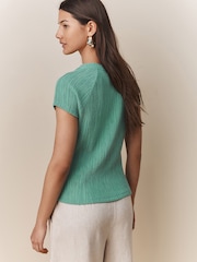 Teal Blue Raglan Short Sleeve Textured Top - Image 3 of 6