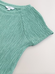 Teal Blue Raglan Short Sleeve Textured Top - Image 5 of 6