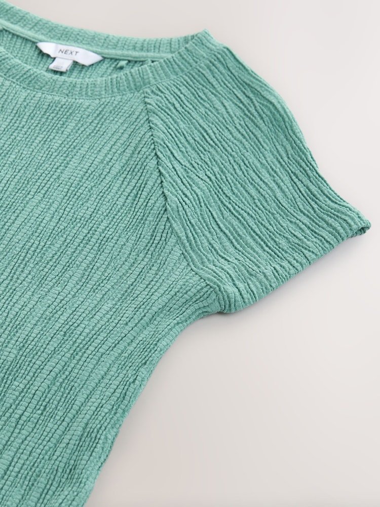 Teal Blue Raglan Short Sleeve Textured Top - Image 6 of 6