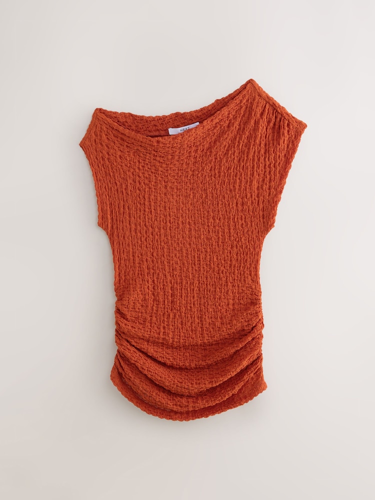 Orange Texture Off Shoulder Sleevless Top - Image 1 of 3