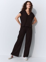Chocolate Brown Textured Short Sleeve V-Neck T-Shirt - Image 3 of 4