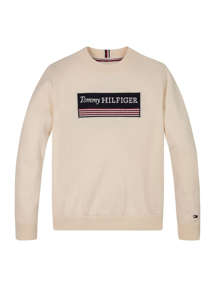 Tommy Hilfiger Cream Regular Fit 1985 Monotype 100% Cotton Jumper - Image 1 of 6 Tommy Hilfiger Cream Regular Fit 1985 Monotype 100% Cotton Jumper - Image 1 of 6