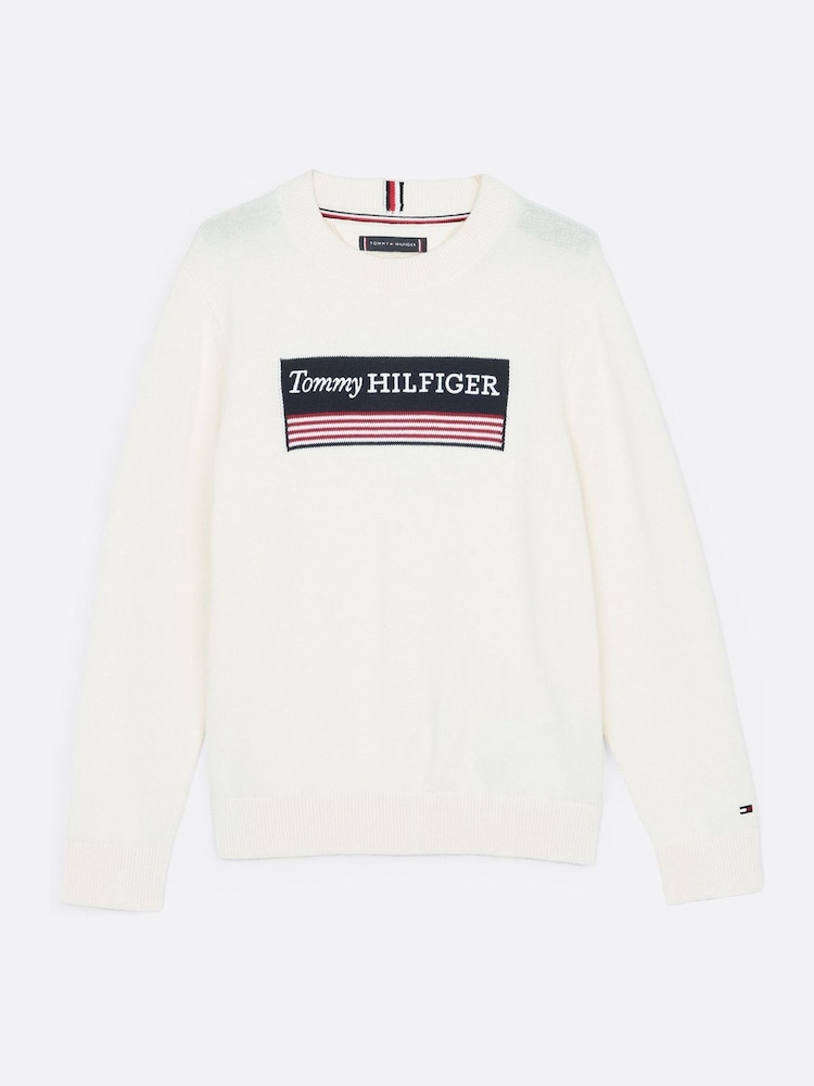 Tommy Hilfiger Cream Regular Fit 1985 Monotype 100% Cotton Jumper - Image 6 of 6
