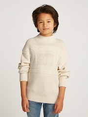 Tommy Hilfiger Cream Flag Cable Turtleneck 100% Cotton Jumper - Image 1 of 5