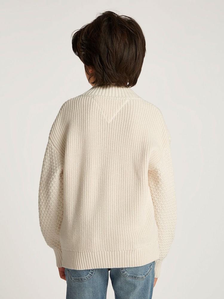 Tommy Hilfiger Cream Flag Cable Turtleneck 100% Cotton Jumper - Image 2 of 5
