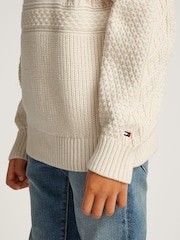 Tommy Hilfiger Cream Flag Cable Turtleneck 100% Cotton Jumper - Image 3 of 5
