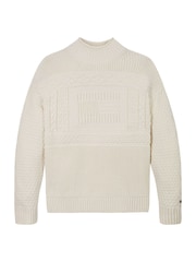 Tommy Hilfiger Cream Flag Cable Turtleneck 100% Cotton Jumper - Image 4 of 5