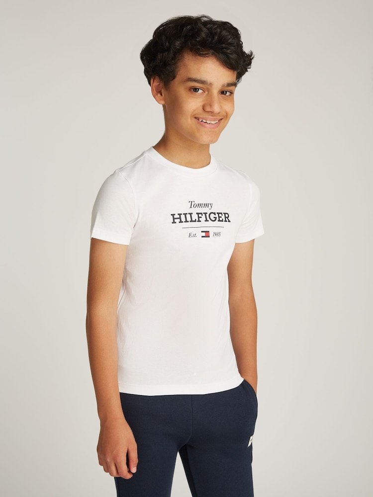 Tommy Hilfiger White Regular Fit 1985 100% Cotton T-Shirt - Image 1 of 5