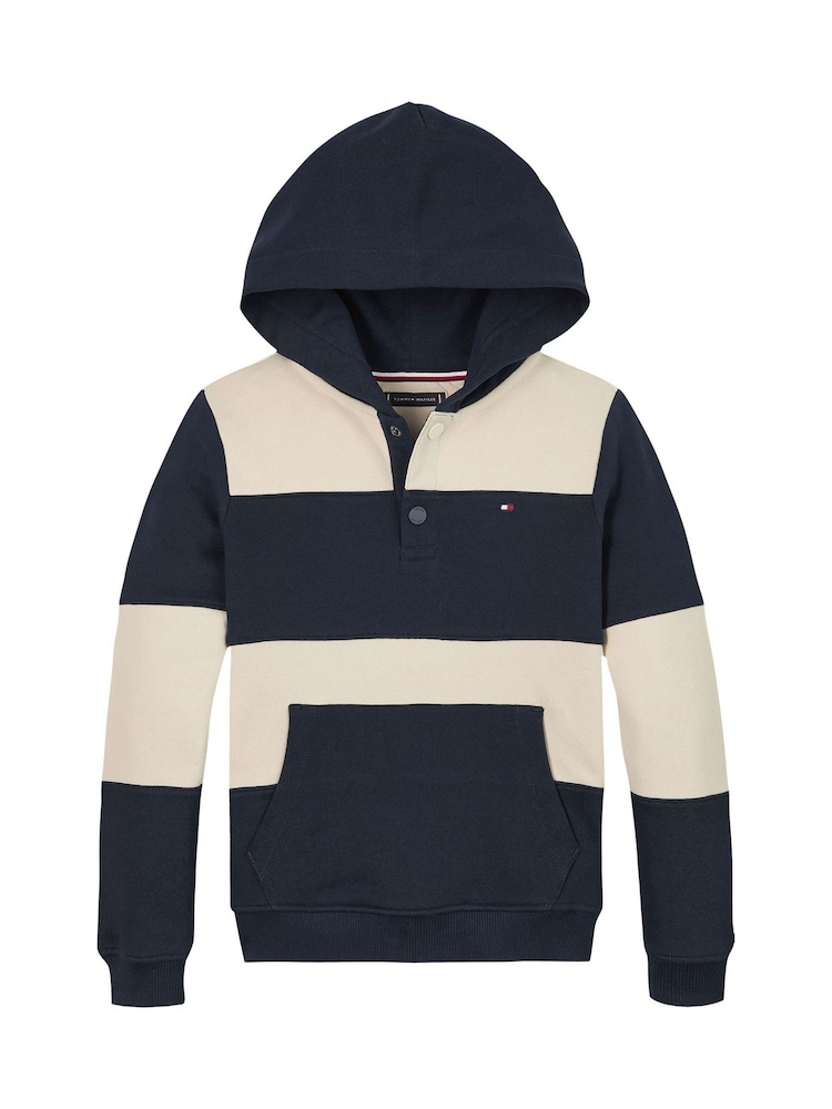 Tommy Hilfiger Natural Regular Fit Striped 100% Cotton Hoodie - Image 4 of 5