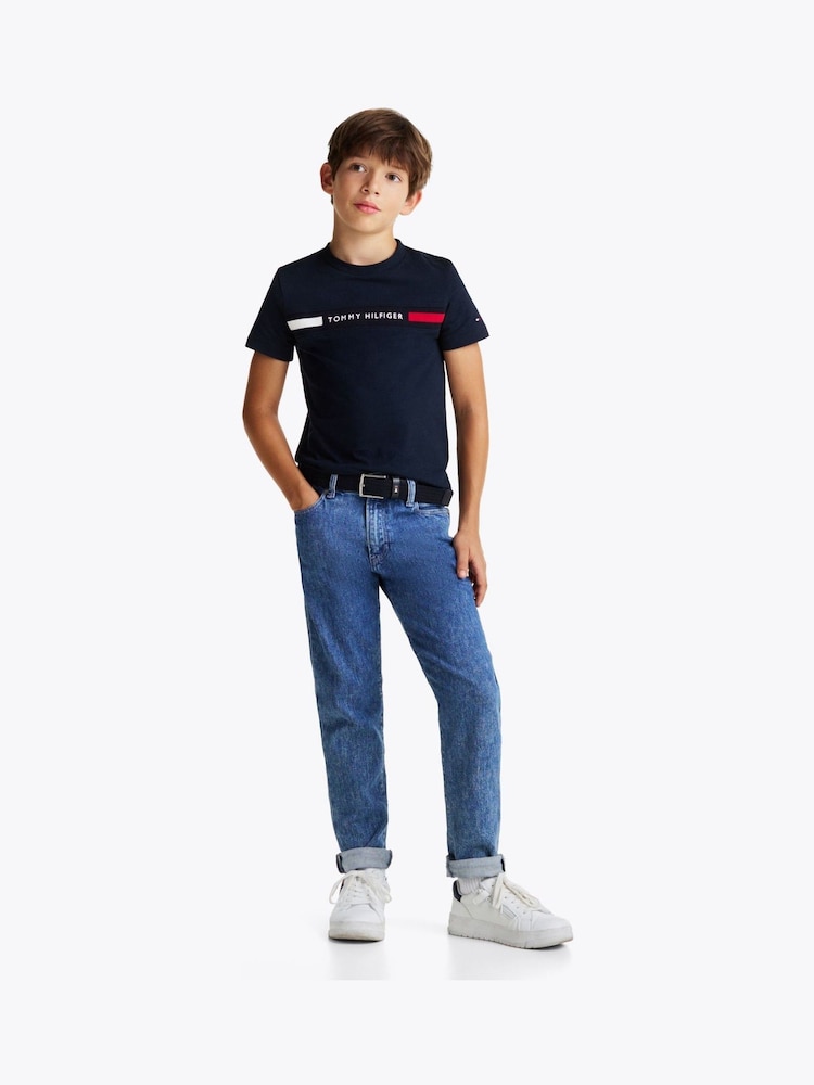 Tommy Hilfiger Blue Regular Fit Ribbed 	100% Cotton T-Shirt - Image 2 of 6