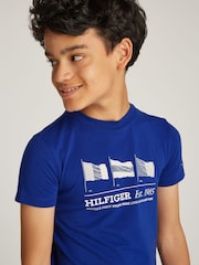 Tommy Hilfiger Blue Regular Fit 100% Cotton T-Shirt With Waving Flag - Image 3 of 5
