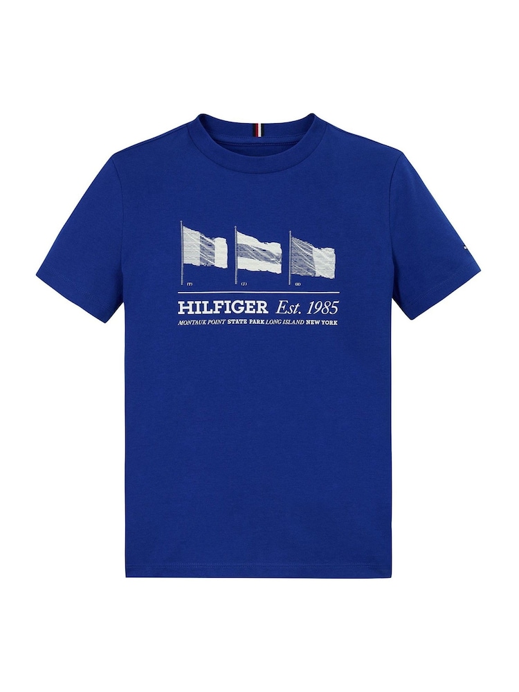 Tommy Hilfiger Blue Regular Fit 100% Cotton T-Shirt With Waving Flag - Image 4 of 5